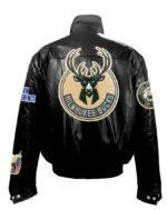 MILWAUKEE BUCKS FULL LEATHER PUFFER JACKET Black