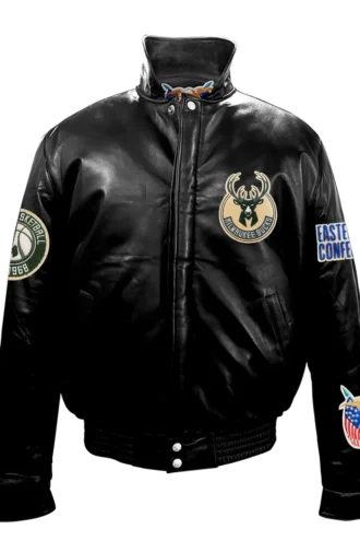 MILWAUKEE BUCKS FULL LEATHER PUFFER JACKET Black