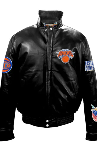 NEW YORK KNICKS FULL LEATHER PUFFER JACKET Black