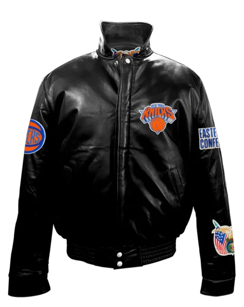 NEW YORK KNICKS FULL LEATHER PUFFER JACKET Black