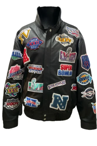 LIMITED EDITION HISTORY OF SUPER BOWL COLLAGE FULL LEATHER JACKET