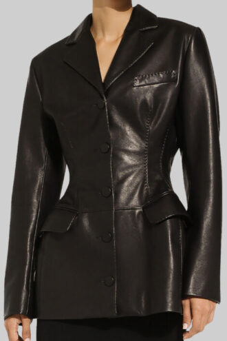 Rihanna Black Leather Blazer