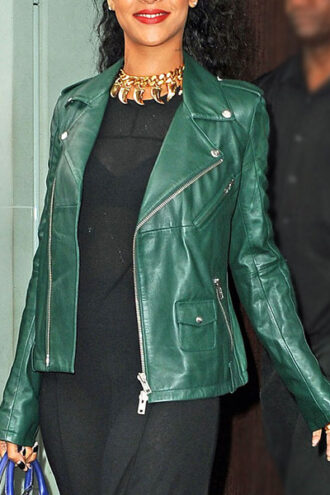 Rihanna Green Biker Jacket