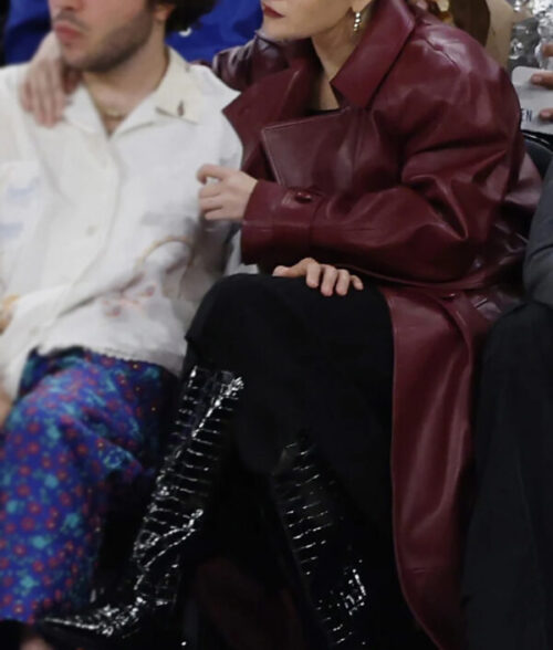 Selena Gomez Knicks Game Long Maroon Coat