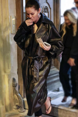 Selena Gomez Leather Coat