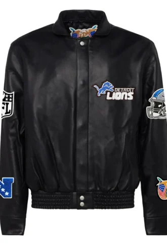 DETROIT LIONS FULL LEATHER JACKET Black