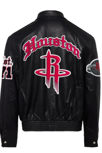 HOUSTON ROCKETS FULL LEATHER OLD ENGLISH JACKET Black