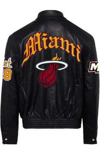 MIAMI HEAT FULL LEATHER OLD ENGLISH JACKET Black