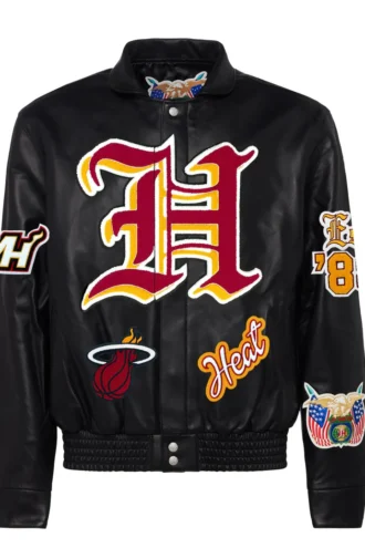 MIAMI HEAT FULL LEATHER OLD ENGLISH JACKET Black