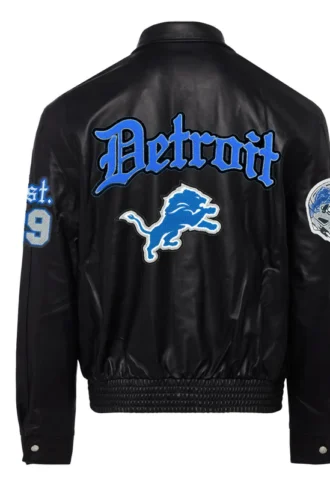 DETROIT LIONS FULL LEATHER OLD ENGLISH JACKET Black