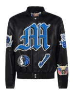 DALLAS MAVERICKS FULL LEATHER OLD ENGLISH JACKET Black