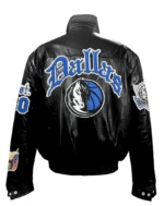 Dallas Mavericks Full Leather Puffer Old English Jacket in sleek black. Crafted from premium quality leather, this jacket exudes luxury and sophistication