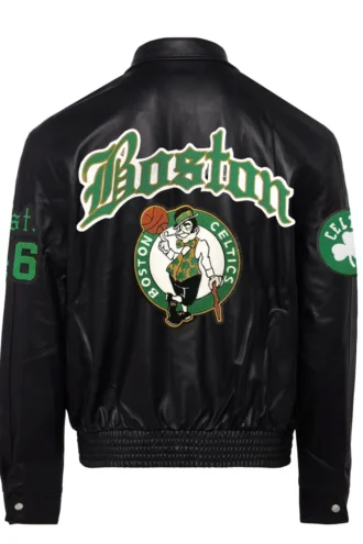 BOSTON CELTICS FULL LEATHER OLD ENGLISH JACKET Black