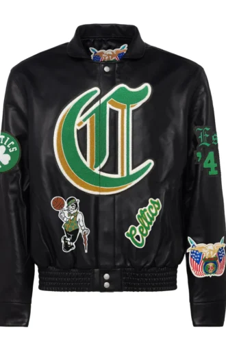 BOSTON CELTICS FULL LEATHER OLD ENGLISH JACKET Black