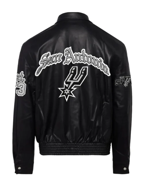 SAN ANTONIO SPURS FULL LEATHER OLD ENGLISH JACKET Black