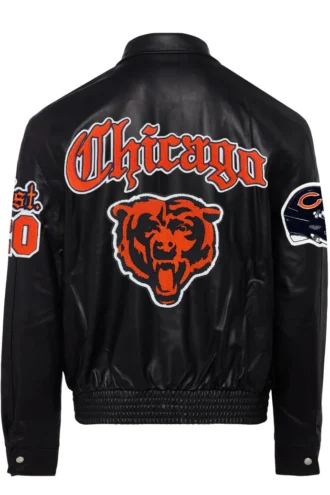 CHICAGO BEARS FULL LEATHER OLD ENGLISH JACKET Black