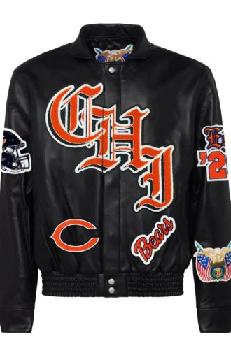 CHICAGO BEARS FULL LEATHER OLD ENGLISH JACKET Black