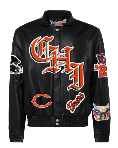 CHICAGO BEARS FULL LEATHER OLD ENGLISH JACKET Black