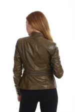 The Shunk Pyhtn Khaki Leather Women Jacket