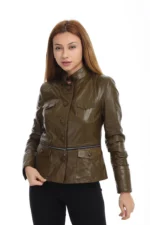 The Shunk Pyhtn Khaki Leather Women Jacket