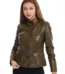 The Shunk Pyhtn Khaki Leather Women Jacket