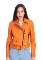 The Martos Orange Ostrich Leather Women Jacke