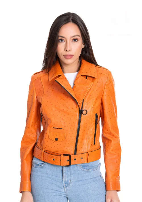 The Martos Orange Ostrich Leather Women Jacke