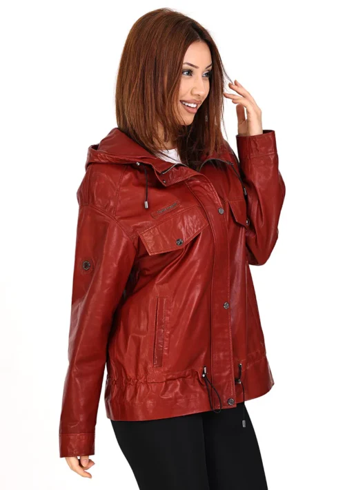 The Muncy Red Leather Women Jacket