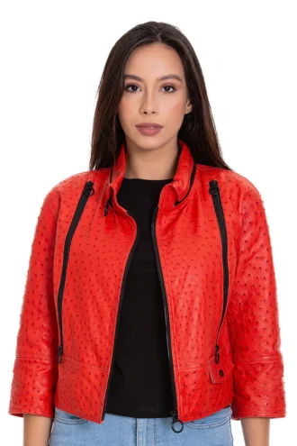 The Comly Pomegranate Flower Ostrich Leather Women Jacket