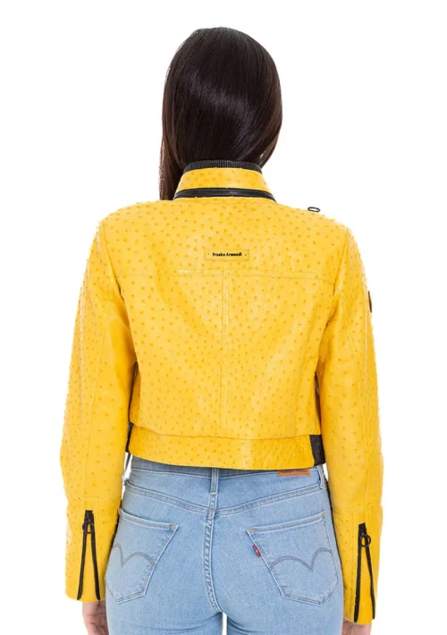 Comly Yellow Ostrich Leather Women Jacke