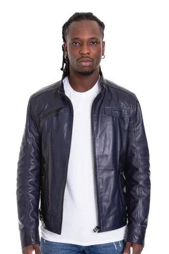 The Labanon Navy Blue Leather Men Jacket