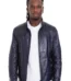 The Labanon Navy Blue Leather Men Jacket