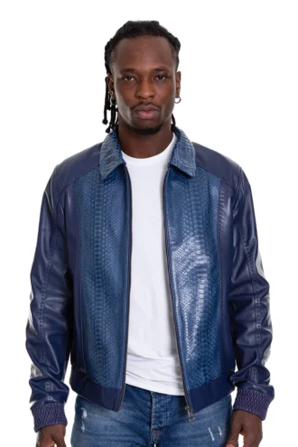 The Lopera Pythn Navy Blue Leather Men Jacket