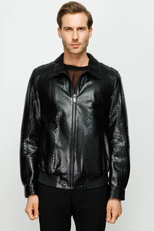 The Claribel Pythn Black Skin Leather Men Jacket