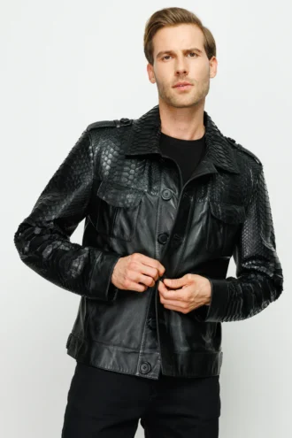 The Manteca Pythn Skin Leather Black Men Jacket