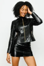 The Mekke Pythn Skin Leather Jacket Blac