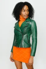 The Pythn Skin Green Leather Jacket