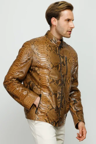 The Boss Pythn Tan Leather Men Jacke