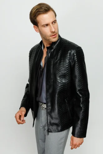 The Boss Pythn Black Leather Men Jacket