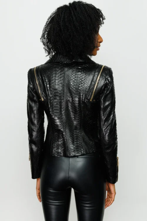 The Queen Pythn Skin Black Leather Jacket