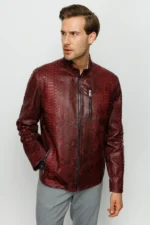 The Boss Pythn Burgundy Leather Men Jacket