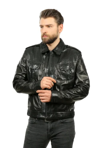 The Laquin Pythn Black Leather Men Jacke