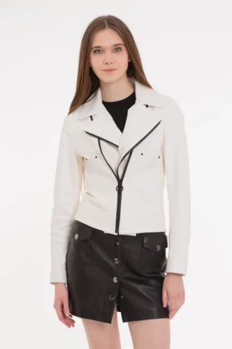 The Alomartes Women White Leather Jacke