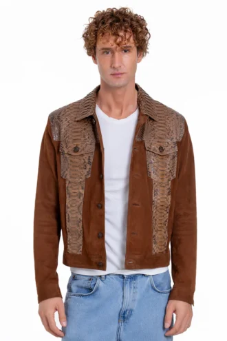 The Margaraten Pythn Skin Suede Leather Tan Men Jacke