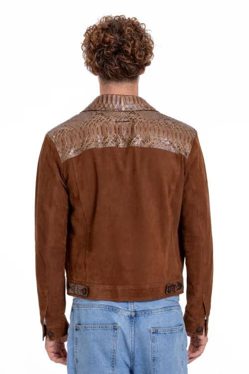 The Margaraten Pythn Skin Suede Leather Tan Men Jacket