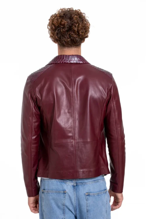 The Bedford Pythn Skin Handwoven Leather Burgundy Men Jacket