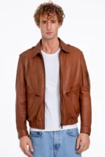 The Leureles Tan Leather Men Jacket