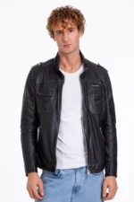 The Mausollos Navy Blue Leather Men Jacket