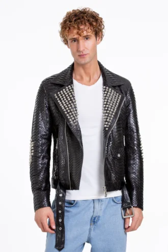 The Kopenhag Pythn Black Spike Leather Men Jacket