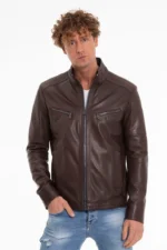 The Alamo Brown Leather Men Jacke